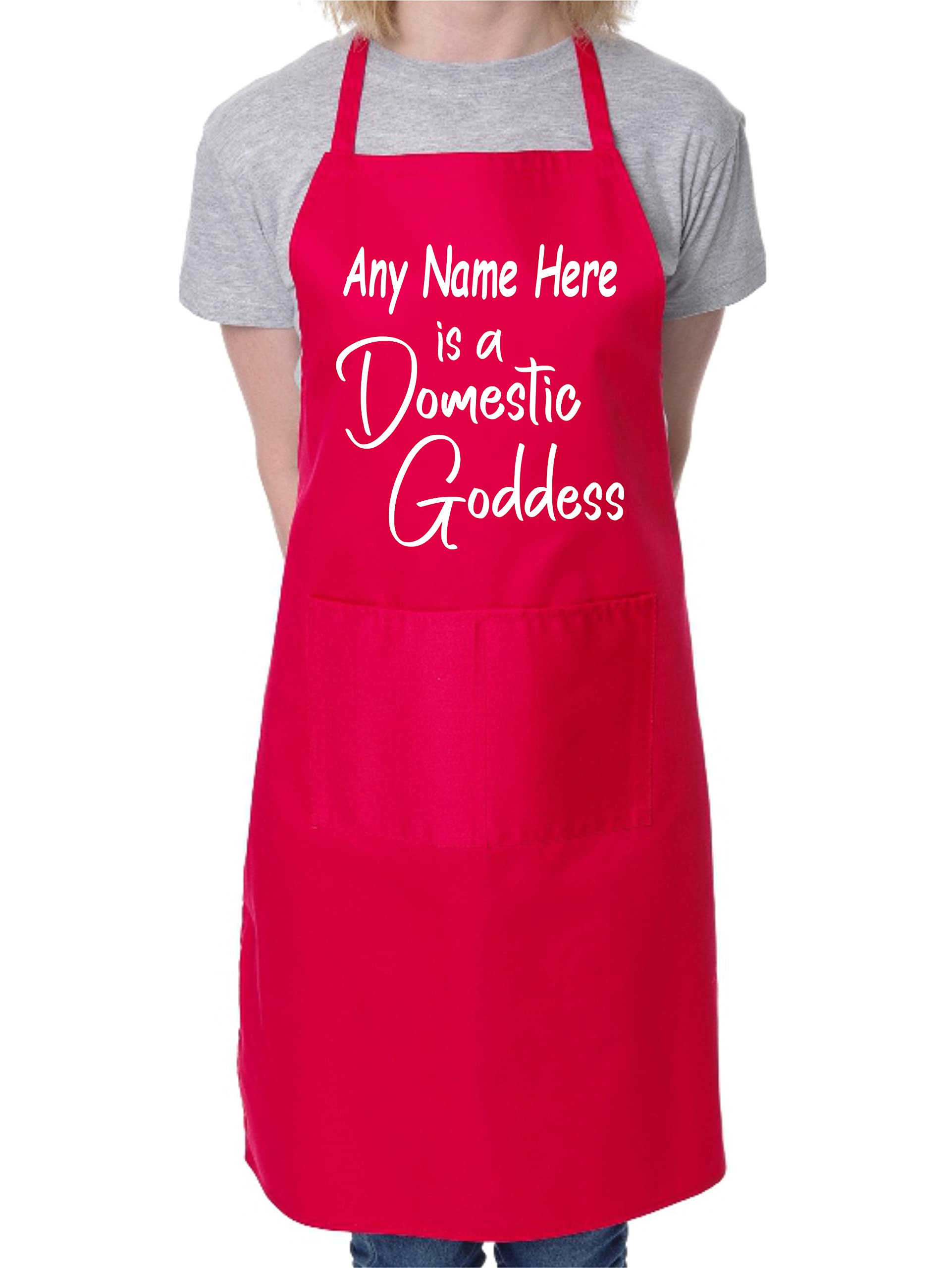Print4U Domestic Goddess Personalised Apron Add Name Here Baking Cooking Apron Red
