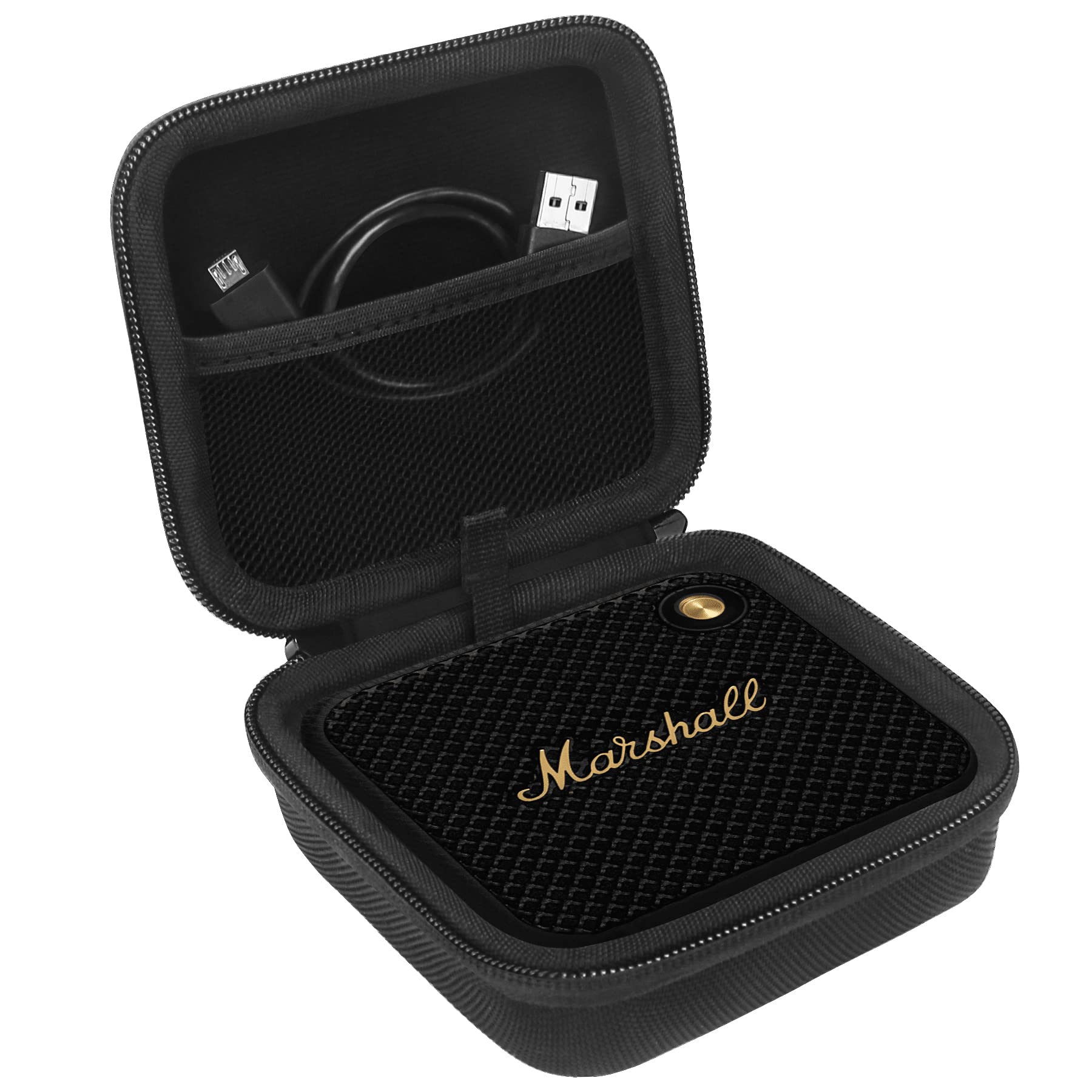 BOVKE Carrying Case for Marshall Willen Portale Wireless Bluetooth Speaker, Extra Mesh Pocket for Marshall USB-C Charging Cable, Black