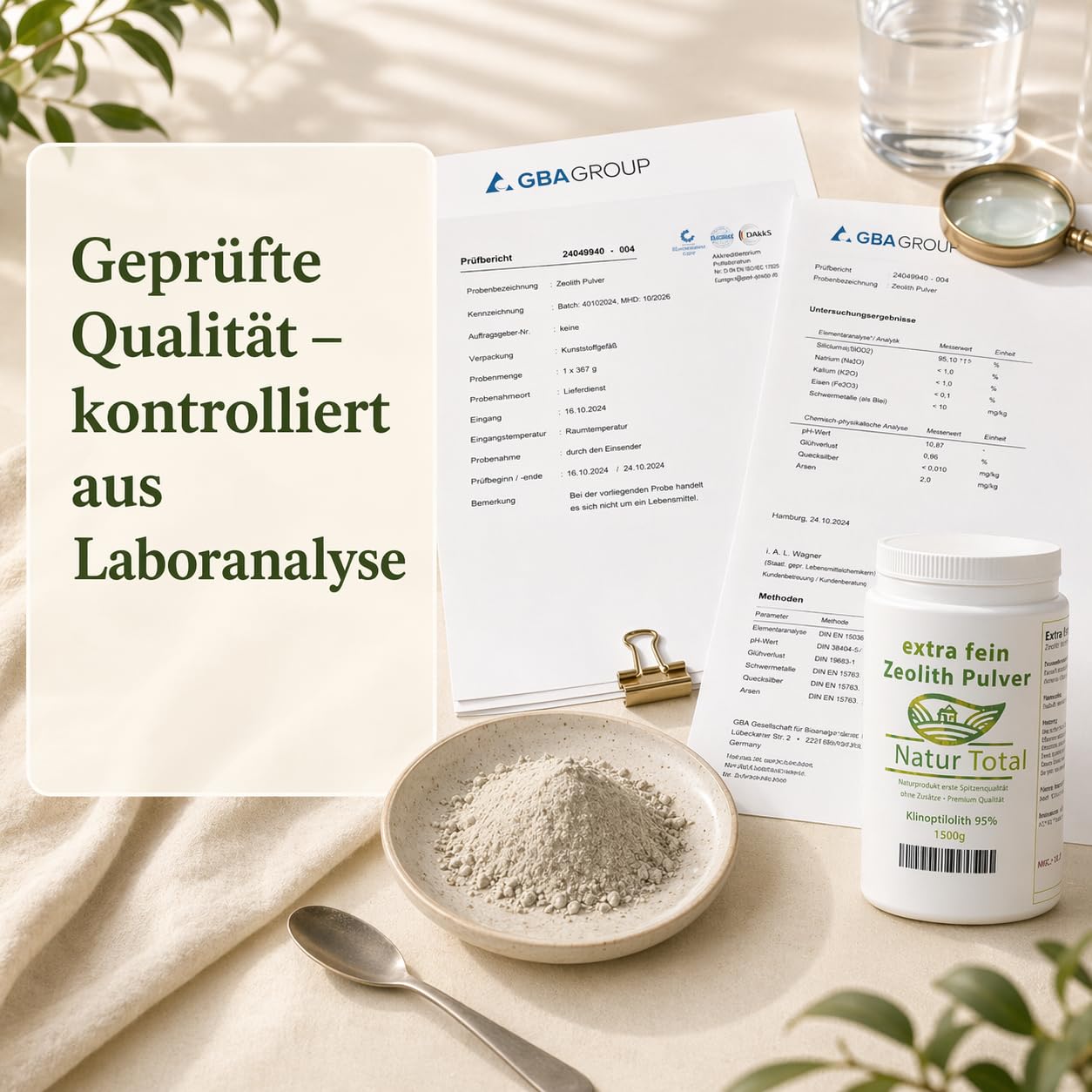 Natur Total Zeolith Pulver 1500g für Pferde, Hunde & Katzen – 93% Klinoptilolith, mikrofein mikronisiert – Futterzusatz schadstoffgeprüft – EU-Zulassung E567/E568
