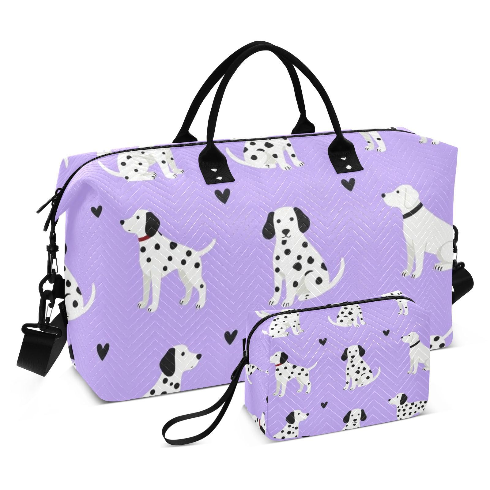 Reisetaschen-Set, große Tasche und Mini-Tasche, gesteppte Reißverschlussfächer, stabile Geschäftsreise, Dalmatiner-Violett, One Size, Klassisch