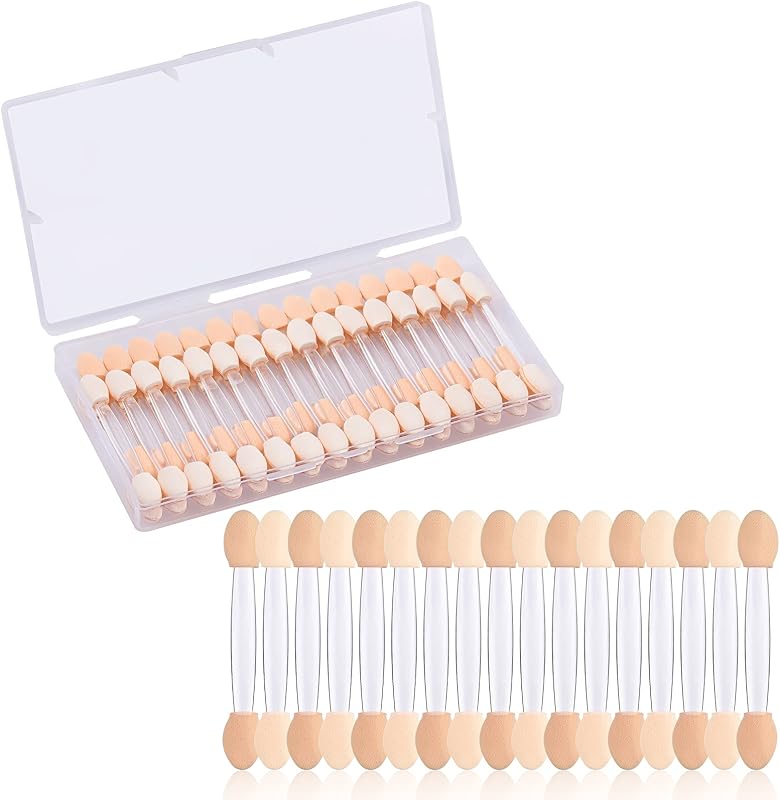 MORGLES Eyeshadow Applicators Sponge Clear Disposable with Box, 50PCS | Bulk Eye Makeup Applicators, Dual-Ended Design, Soft Oval Tips, Gentle on Eyes, Works With Powder Cream & Nail Art