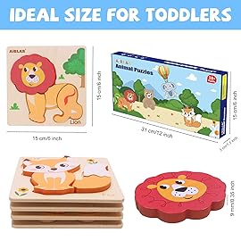 Wooden Puzzles for Toddlers 1 2 3 Year Old Animals Shape Puzzle Toys for Travel Airplane Gift for Kids Montessori Early Development Gifts for Baby Boys Girls with Drawstring Bag Pack of 4