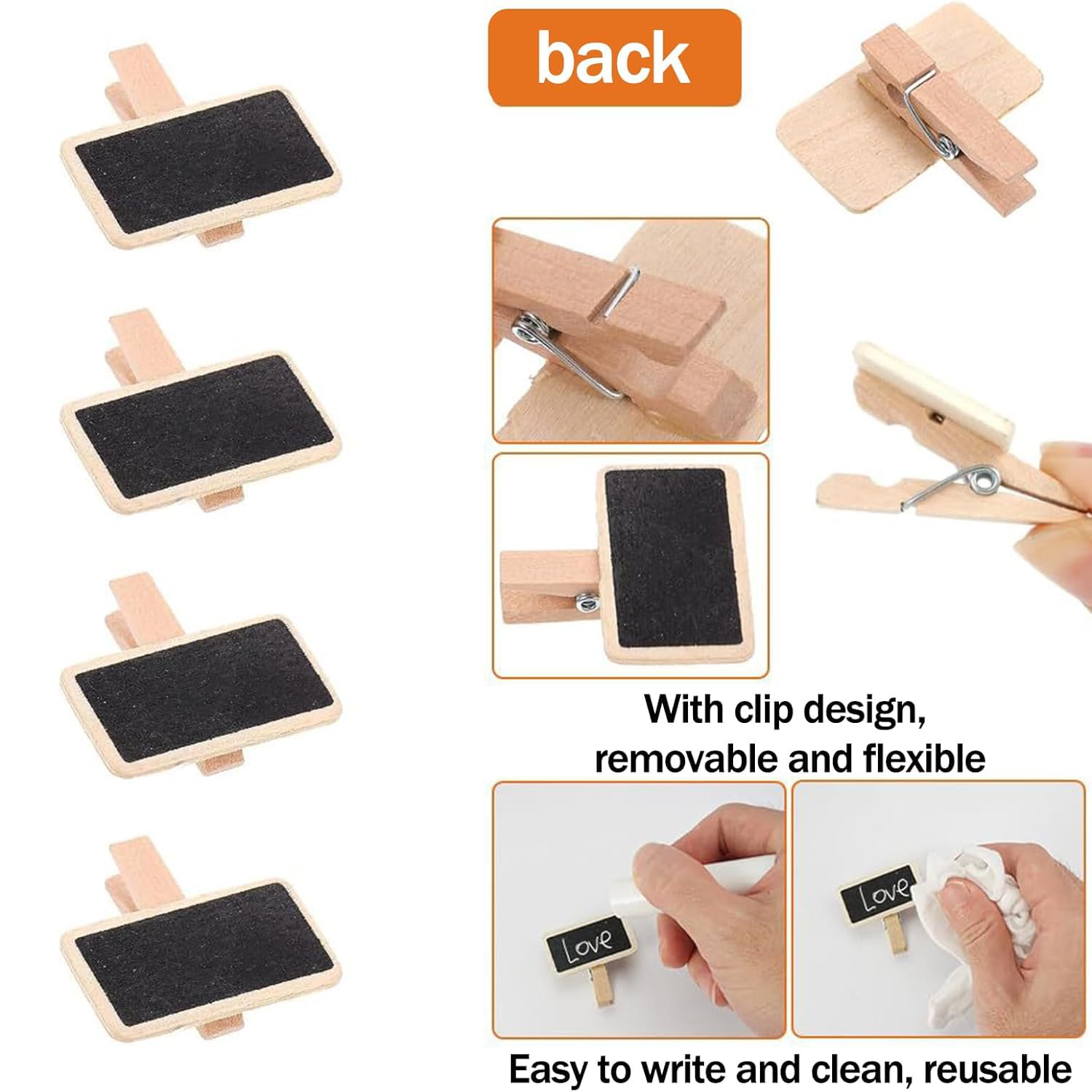 50 Pezzi Mini Lavagne In Legno Con Clip - Riutilizzabili Per Prezzi, Eventi, Appunti - Foto 2