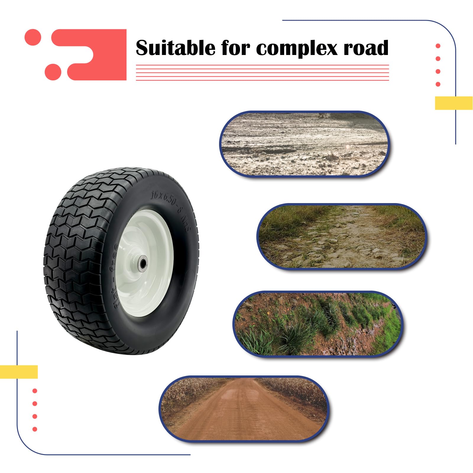 Paquete de 2 neumáticos y ruedas para cortacésped de 16 x 6.5-8 pulgadas con buje de 3/4 o 5/8 pulgadas, montaje de neumático de 16 pulgadas para cortacésped, tractor de jardín. Cubo central de 3 a 6