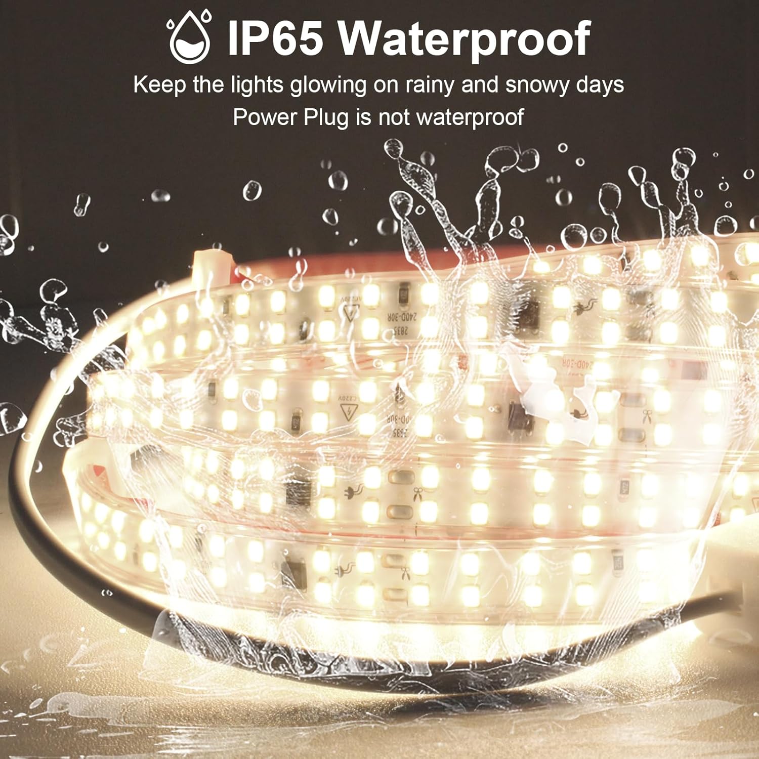 LED Strip Lights Outdoor Waterproof 16.4FT AC 110 Volts Cuttable LED Light 5M 240LEDs/m 4000K with Adhesive Double LED Bead Lighting for Bedroom Indoor Patio Christmas Decor