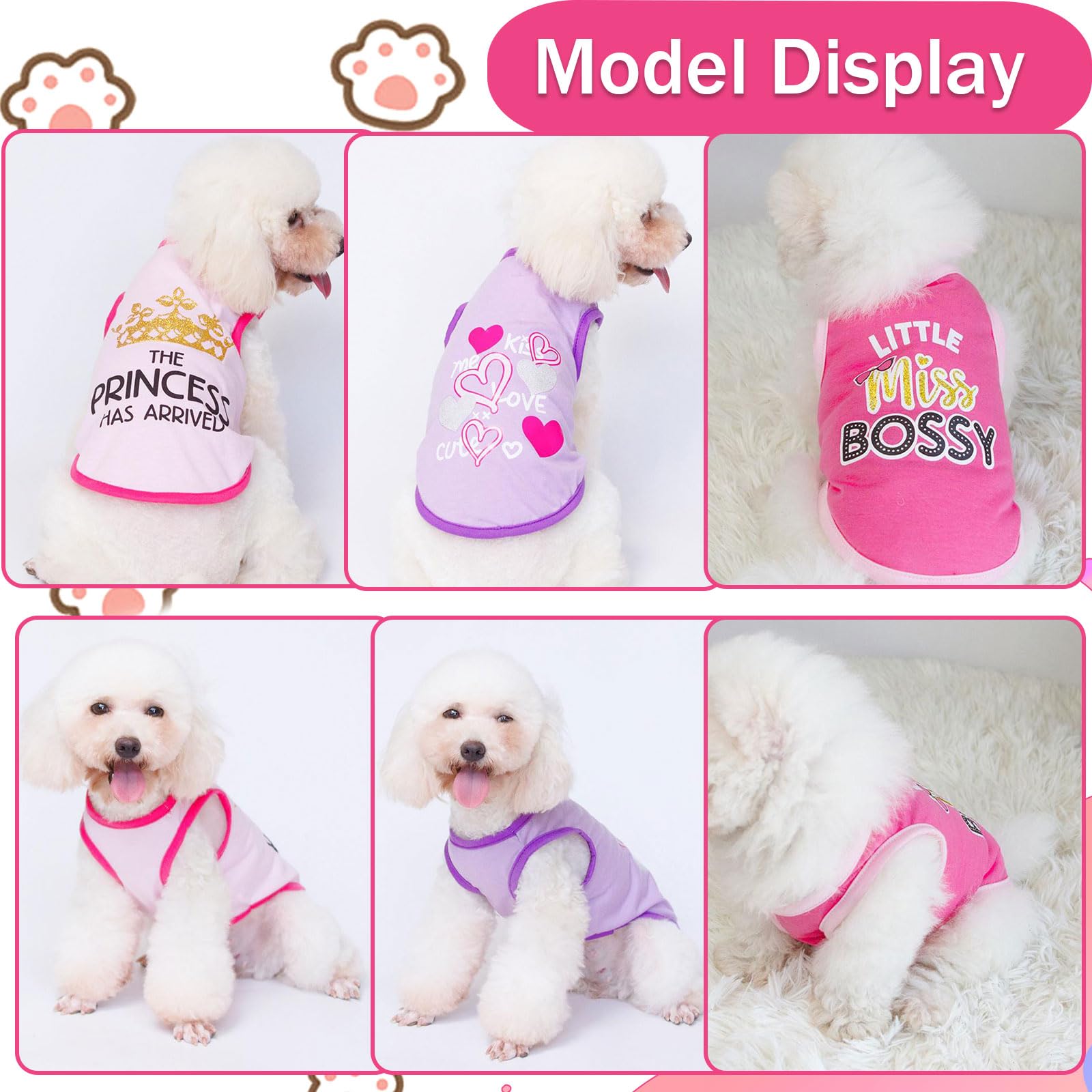 4 Pieces Dog Clothes for Small Dogs Girl Chihuahua Clothes Cute Pink Puppy Shirts Soft Shih Tzu Clothe Teacup Dog Costume Pet Cat Outfit Clothing for Xs