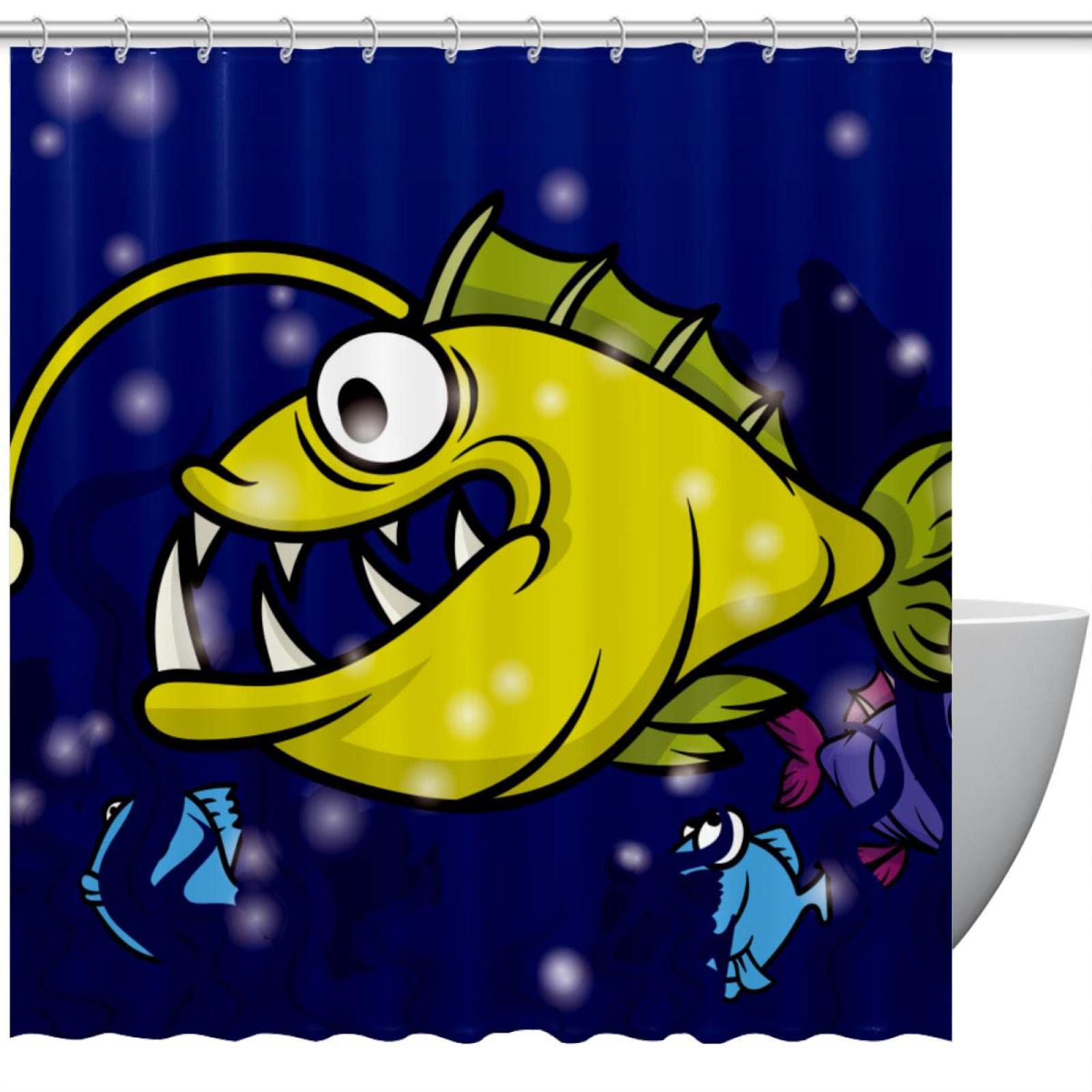 Rideau de douche poisson jaune tissu imperméable accessoire baignoire