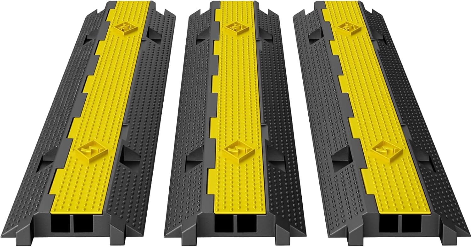 CREWORKS Passacavo A Pavimento In Gomma - 5 Pezzi, 2 Canali, Portata 5T | Giallo Antiscivolo - Foto 4