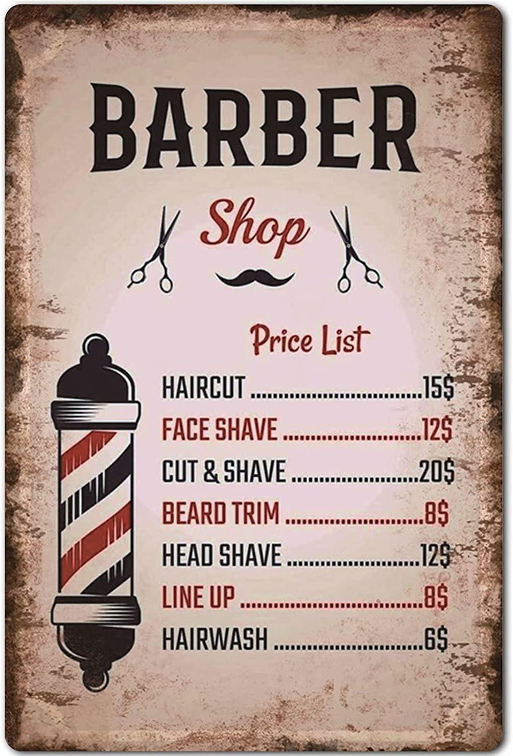 rayprint Barber Shop Price List Printing Tin Poster Barber Metal Sign Retro Salon Bedroom Shop Club Wall Decoration Plaque 8x12inch
