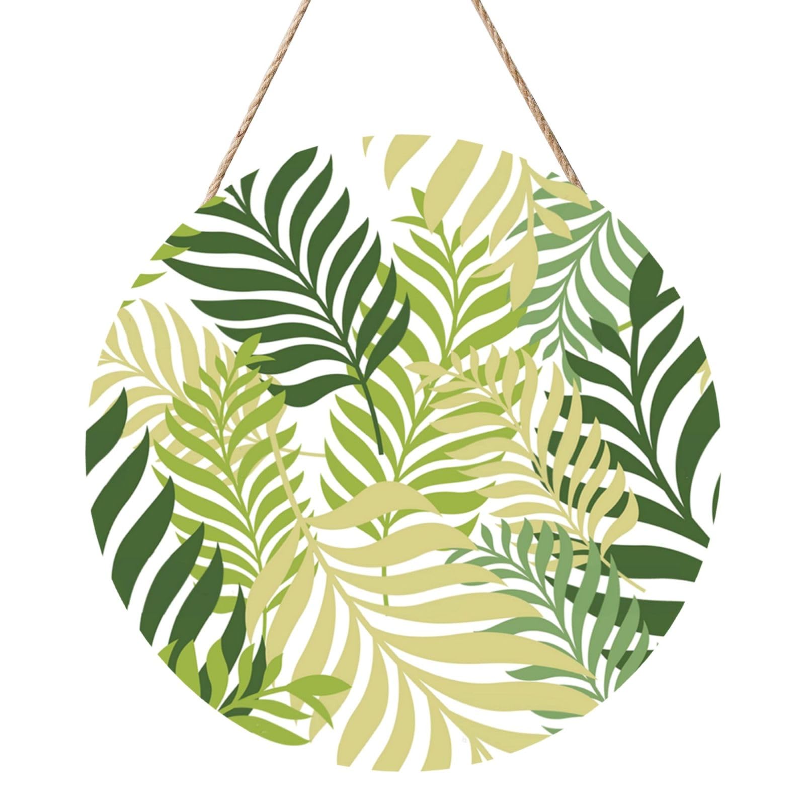 InOmak Tropical Exotic Palm Tree Leaves, Round Wood Panel Painting 12 in, Wall Hanging Painting For Home