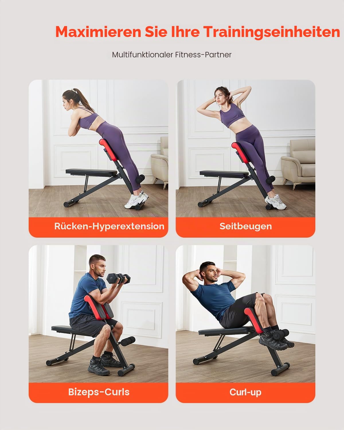 VEVOR multifunktionale Hantelbank für Ganzkörpertraining, Hyperextensionsbank Rückenverlängerung römischer Stuhl 150 kg belastbare verstellbare und faltbare Rückentrainer Heim-Fitnessstudio