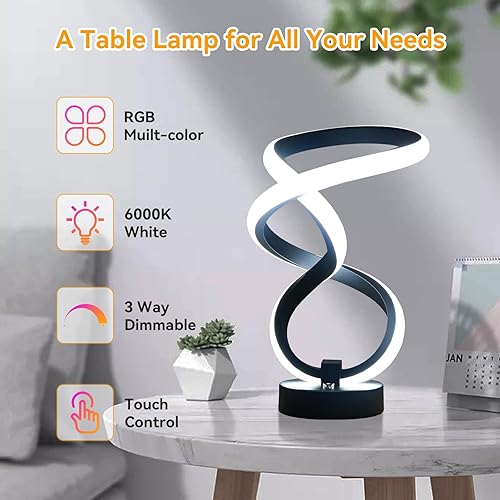 Miniatura 2 de AVANLO Modern Table Lamp Christmas Gifts, RGB Touch Dimmable Bedside Lamp, LED Unique Spiral Lamp for Bedroom, Cool Desk Nightstand Lamps for Living