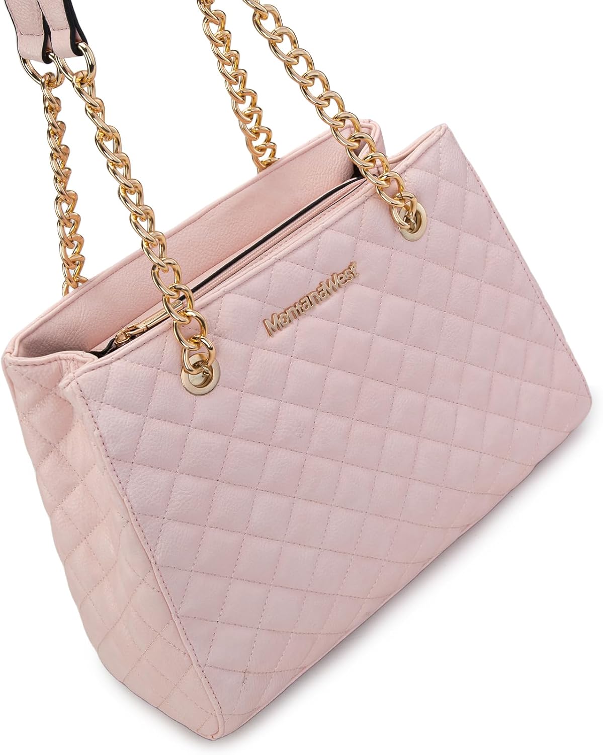 Montana West MEDIUM Tote Bag for Women Quilted Chain Handbags Shoulder Purse - Image 4