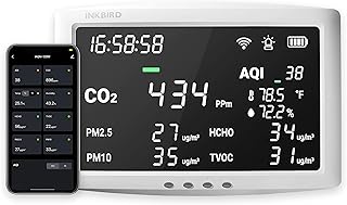 CO2 Detector, INKBIRD 8-in-1 WiFi Indoor Air Quality Monitor, CO2 Monitor for Carbon Dioxide, PM2.5, PM10, HCHO, TVOC, AQI, Temperature, and Humidity for Home, Bedroom, Car, Grow Tent, Wine Cellar