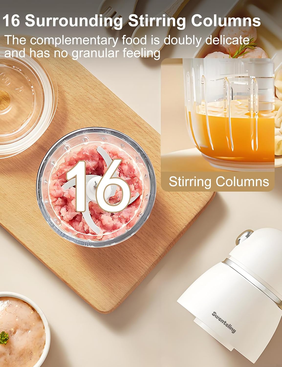 Baby Food Maker, Creamy white, 10oz Food Puree Maker, Food Processor for Foods Fruit Vegetable Meat, 8-Second Quick Soft Food Prep，BPA-Free