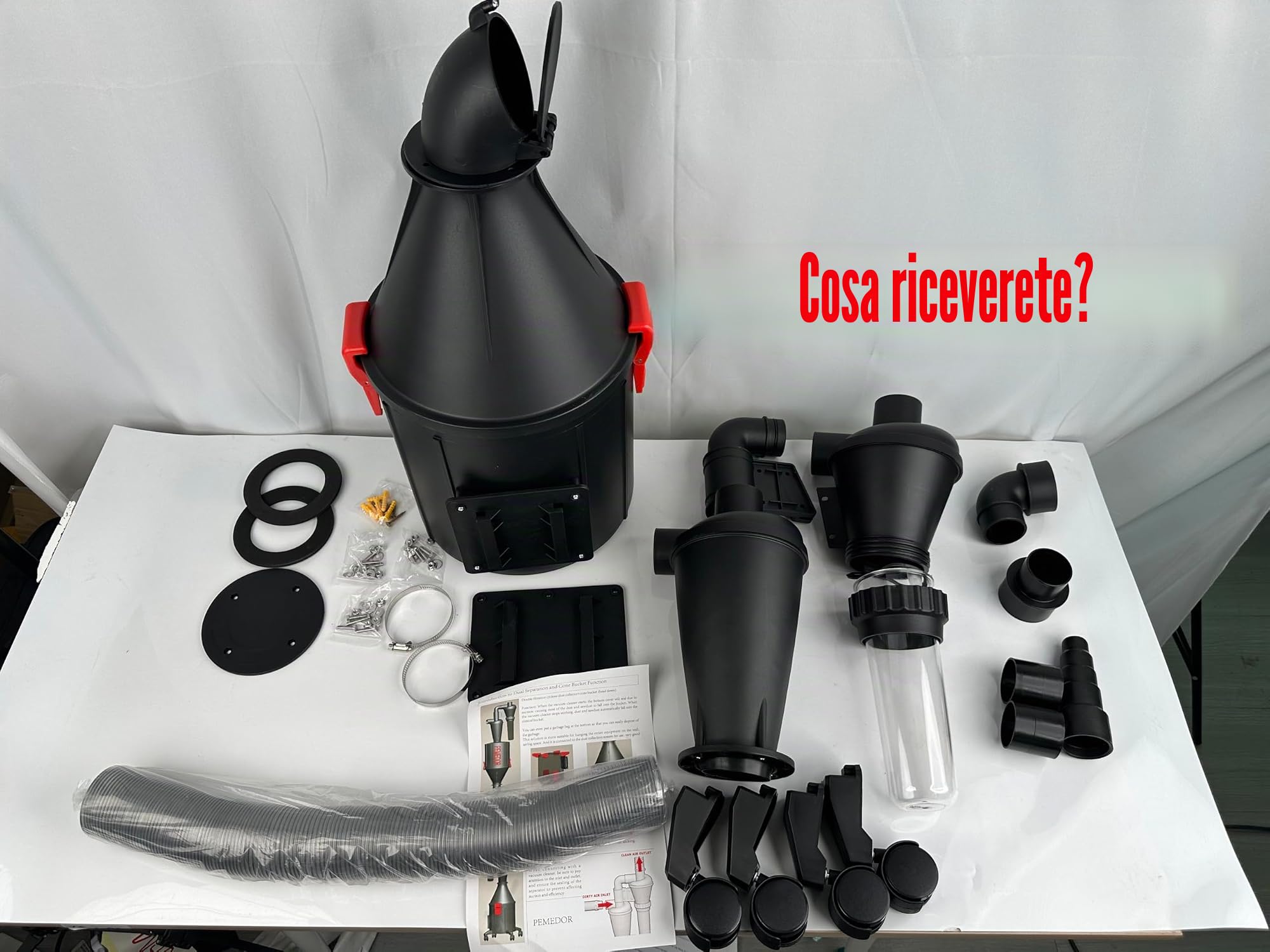 Filtro ciclone raccogli polvere 2 in 1, puede essere montato a parete o utilizzato come secchio con ruote, separatore multifunzionale per aspirapolvere a ciclone