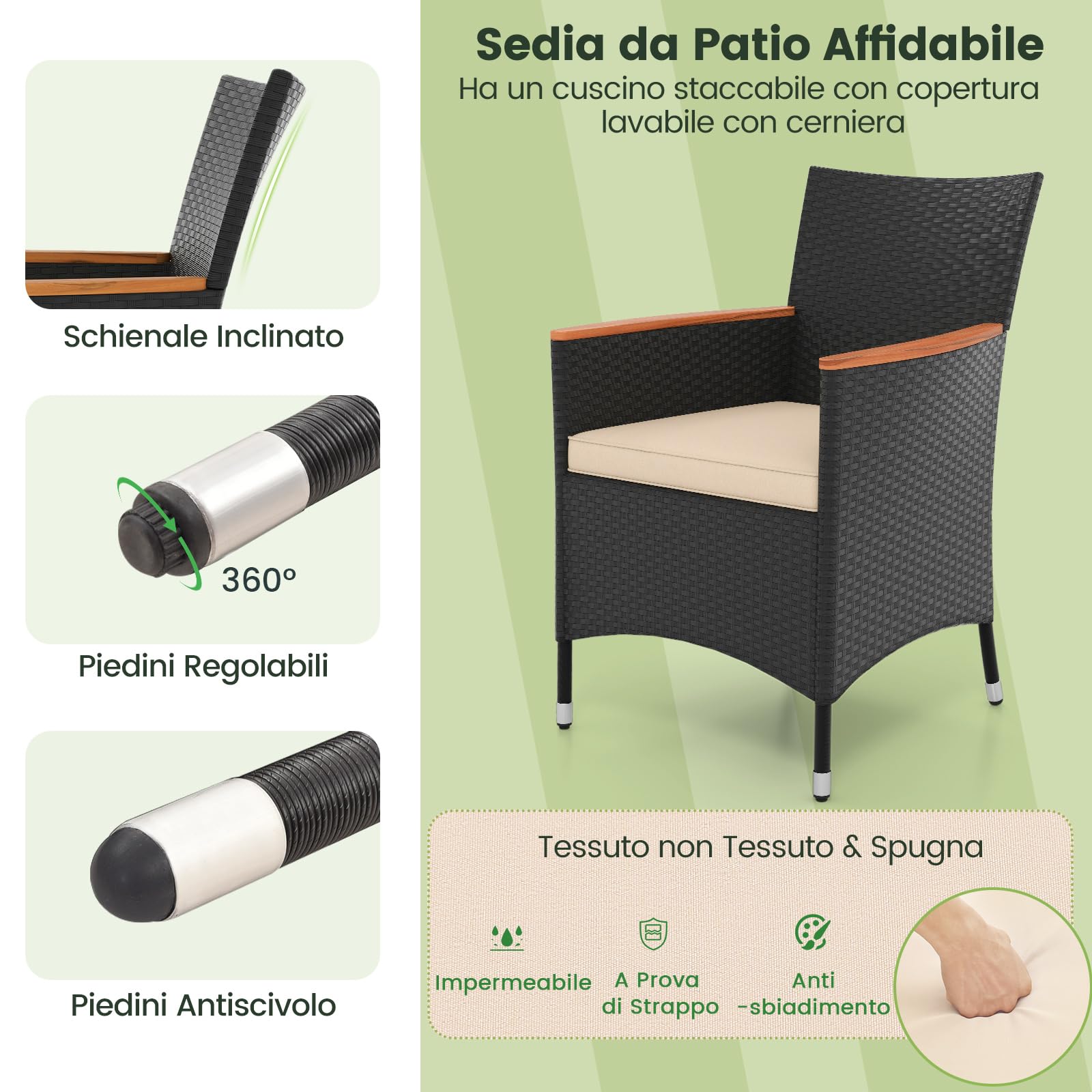 COSTWAY Set da Giardino 9 Pezzi in Rattan PE, Set Pranzo da Giardino con 1 Tavolo e 8 Sedie con Cuscini, Tavolo da Esterno con Piano in Legno di Acacia e Foro per Ombrellone, Naturale