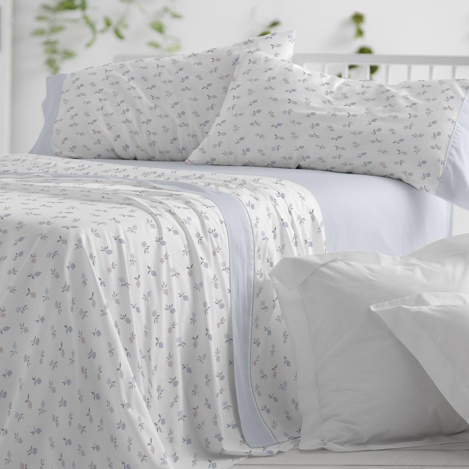Burrito Blanco | Sábanas de Franela de algodón | Cama de 150 a 160cm. (+Medidas Disponibles) | Diseño 578 | Color Azul (150-160x190/200cm.)
