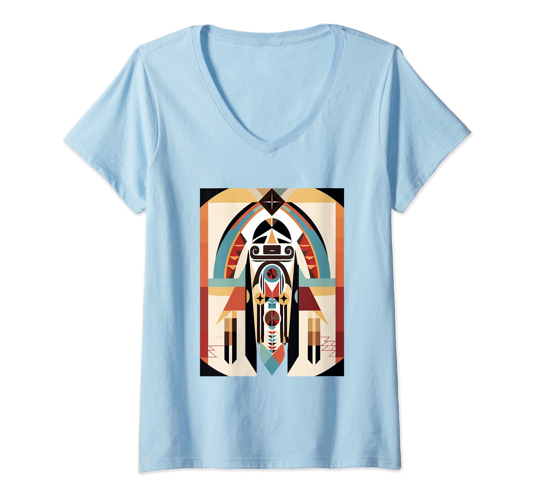 Womens Art Design Native Southwest American Style Kachina V-Neck T-Shirt
