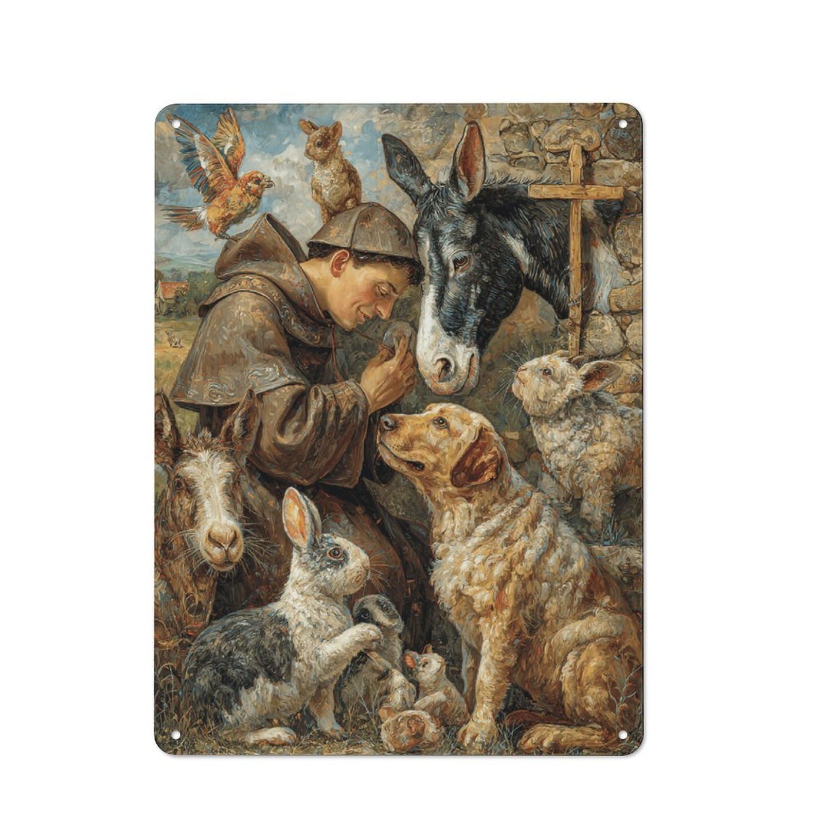Junmoney Style-11 Saint Francis With Animals Industrial-Style Tin Sign 40X30cm For Garage Or Workshop, For Garage, Workshop And Man Cave Decoration