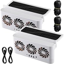 Tujoe 2 Pack Solar Powered Car Exhaust Fan 3 Fans Car Window Air Vent Radiator Solar Energy Cooling Vent Exhaust for General Types (Solar & Battery & USB 3 Fans,White)