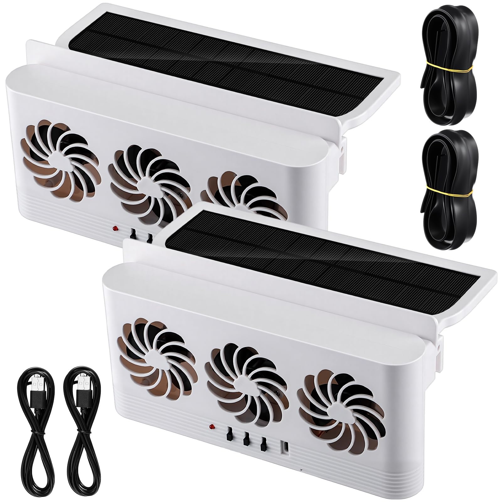 Tujoe 2 Pack Solar Powered Car Exhaust Fan 3 Fans Car Window Air Vent Radiator Solar Energy Cooling Vent Exhaust for General Types (Solar & Battery &