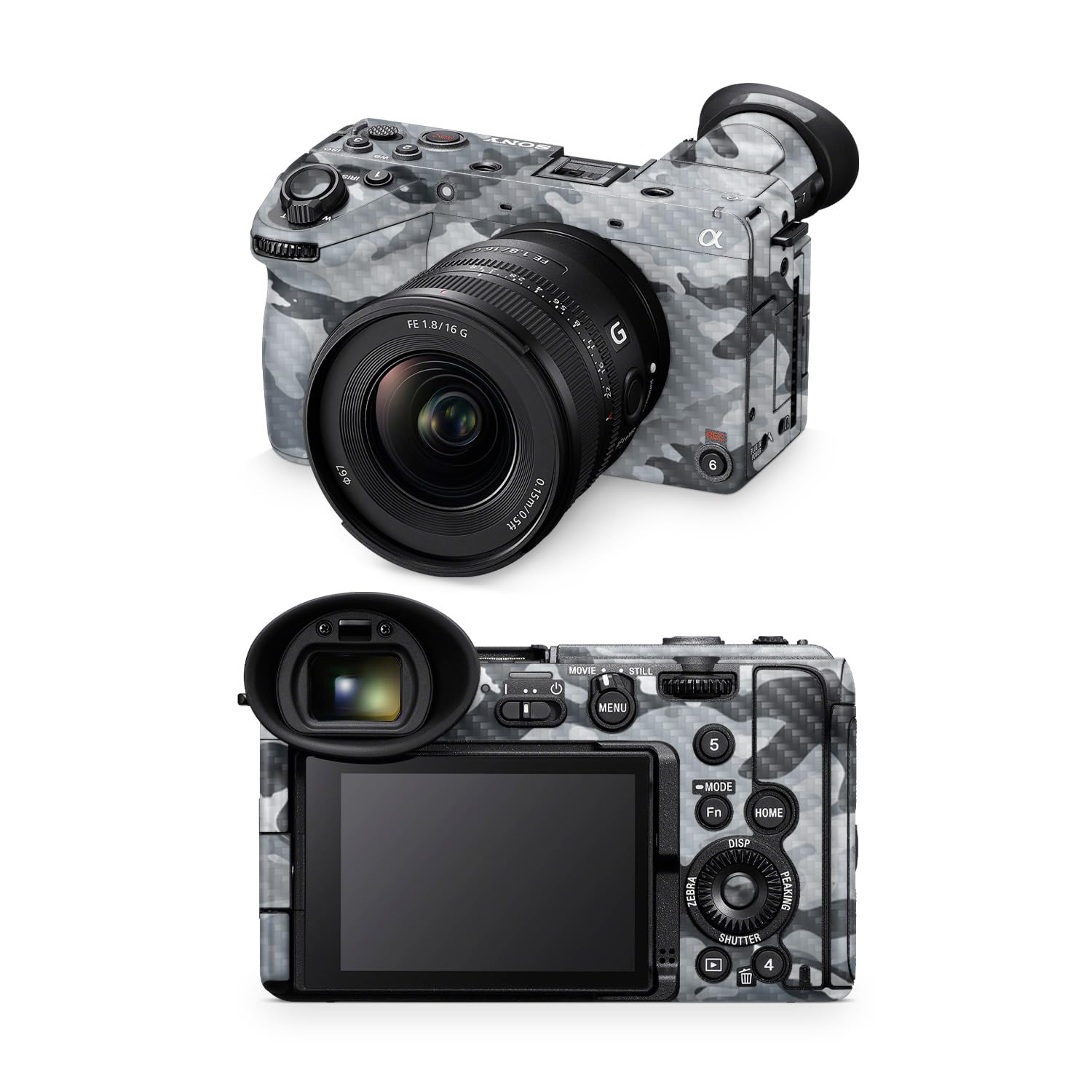 Carbon Fiber Camera Skin Compatible with Sony FX2 Digital Camera (2025) - Gray Camouflage - Premium 3M Vinyl Protective Wrap Decal Cover - Easy to Apply | Crafted in the USA by MightySkins