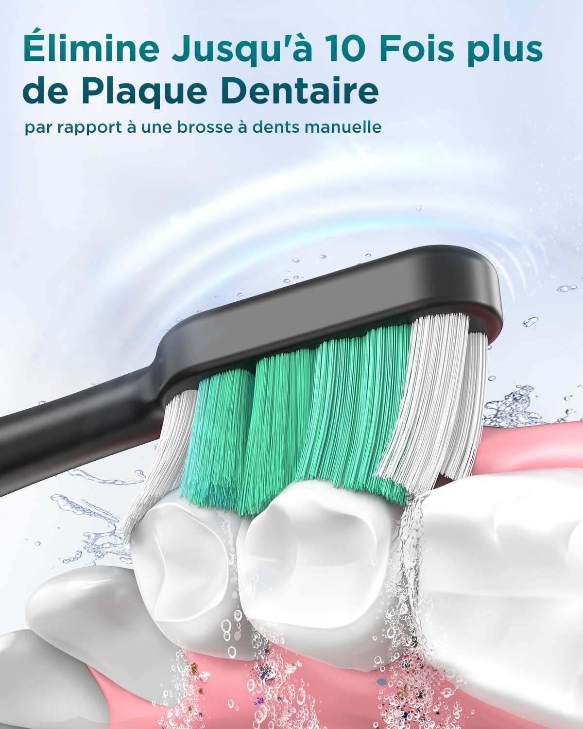 Brosse À Dent Électrique Soniques pour Adultes - Brosse A Dent Sonique avec 8 Têtes de Brosse et Étui de Voyage, 5 Modes, Étanche IPX7, Brosse A Dent Electrique de Voyage Rechargeable, Noir