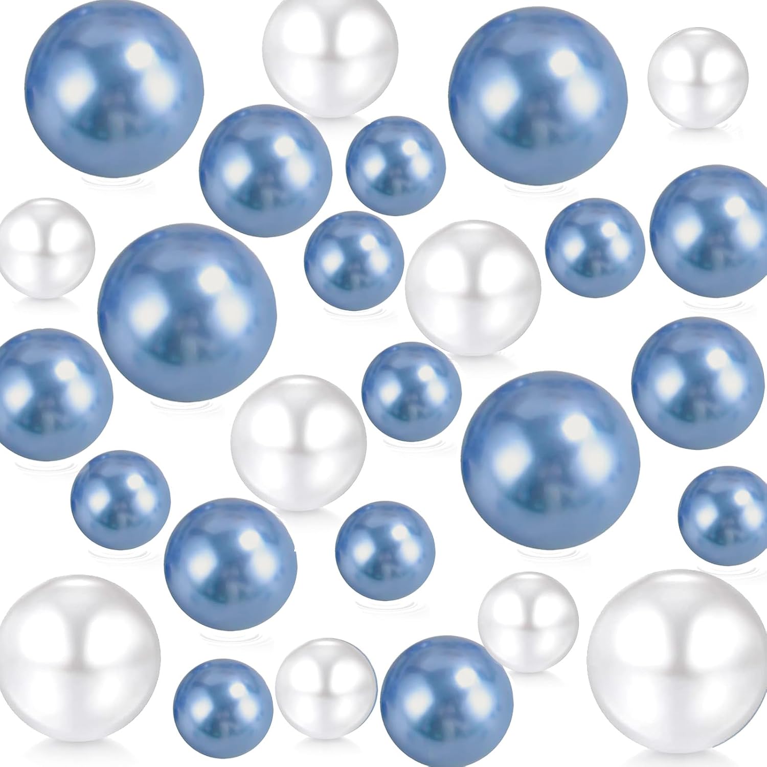 230 Pieces Floating Pearls for Vases Filler, 20/14/10mm Pearl Beads No Hole Faux Blue and White Beads for Vase Centerpieces Home Table Party Decor