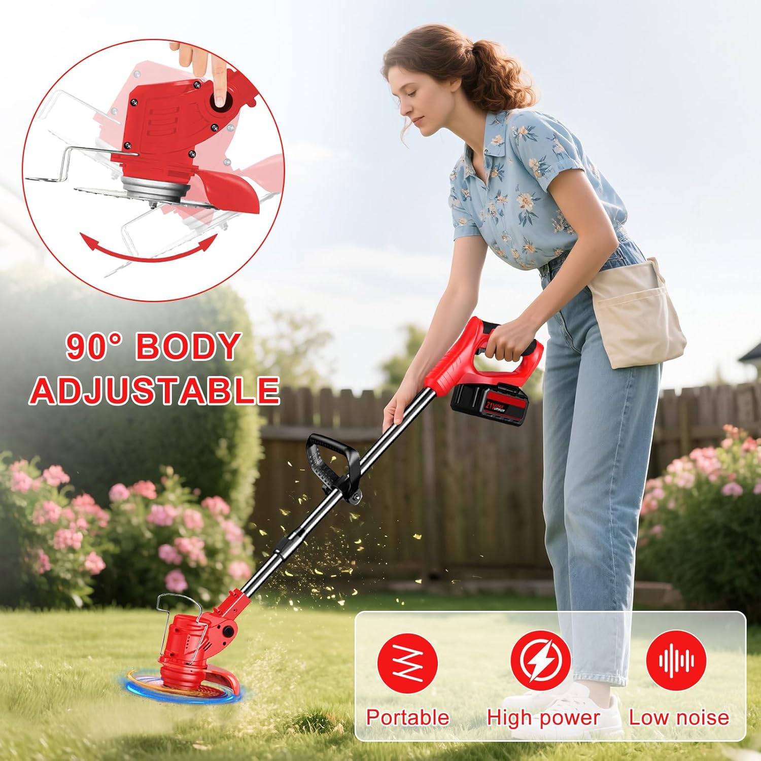 Electric Battery Cordless Weed Wacker with Charger Cordless Weed Eater 3-in-1 Lightweight String Trimmer/Weed Trimmer/Brush Cutter with 3 Types Blade 2 Battery 1 Goggles 1 Gloves for Yard Garden Lawn