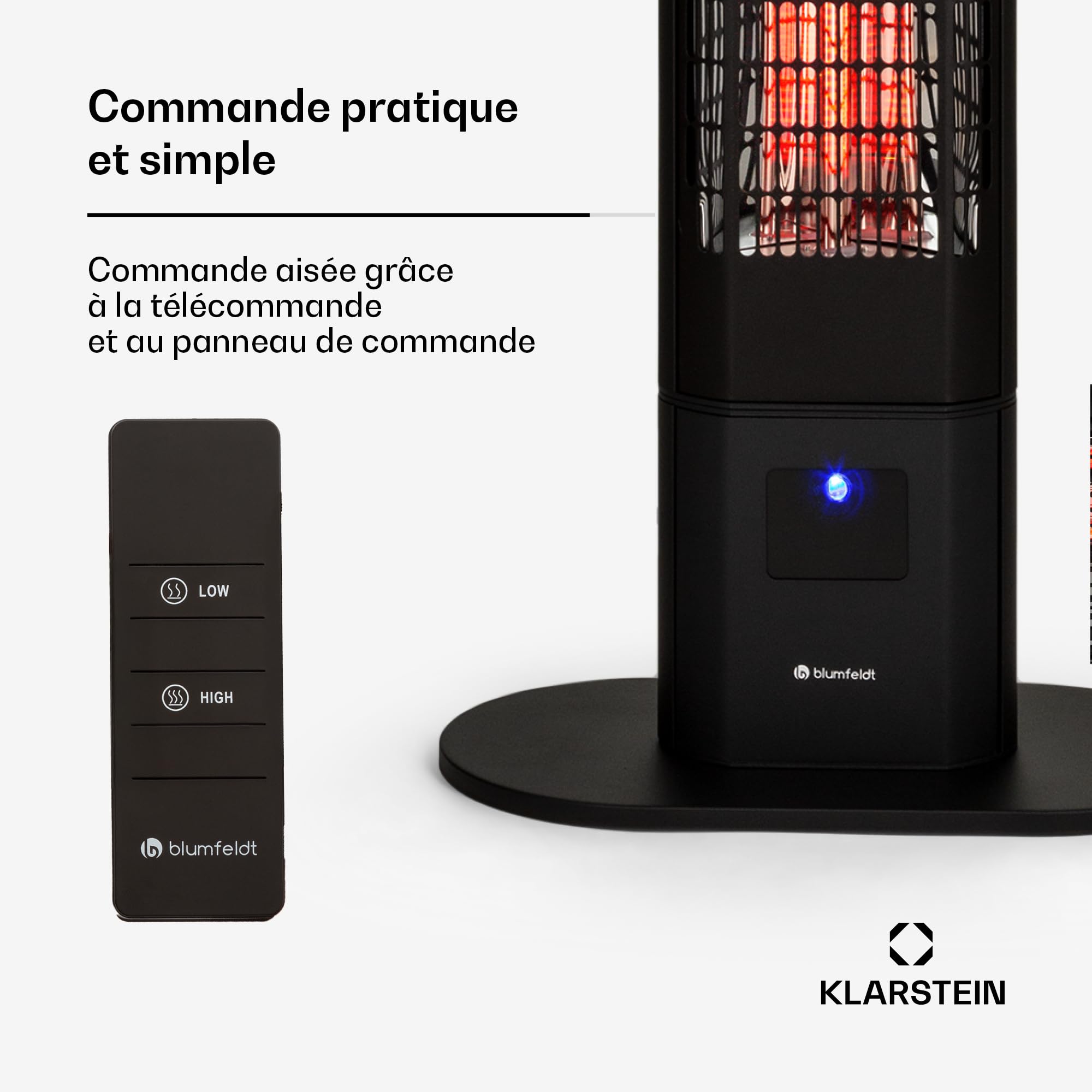 blumfeldt klarstein Heat Guru, radiateur Infrarouge de terrasse, Chauffage Infrarouge, IP54 Outdoor, Appareil sur Pied avec télécommande, radiateur Infrarouge 3000 W