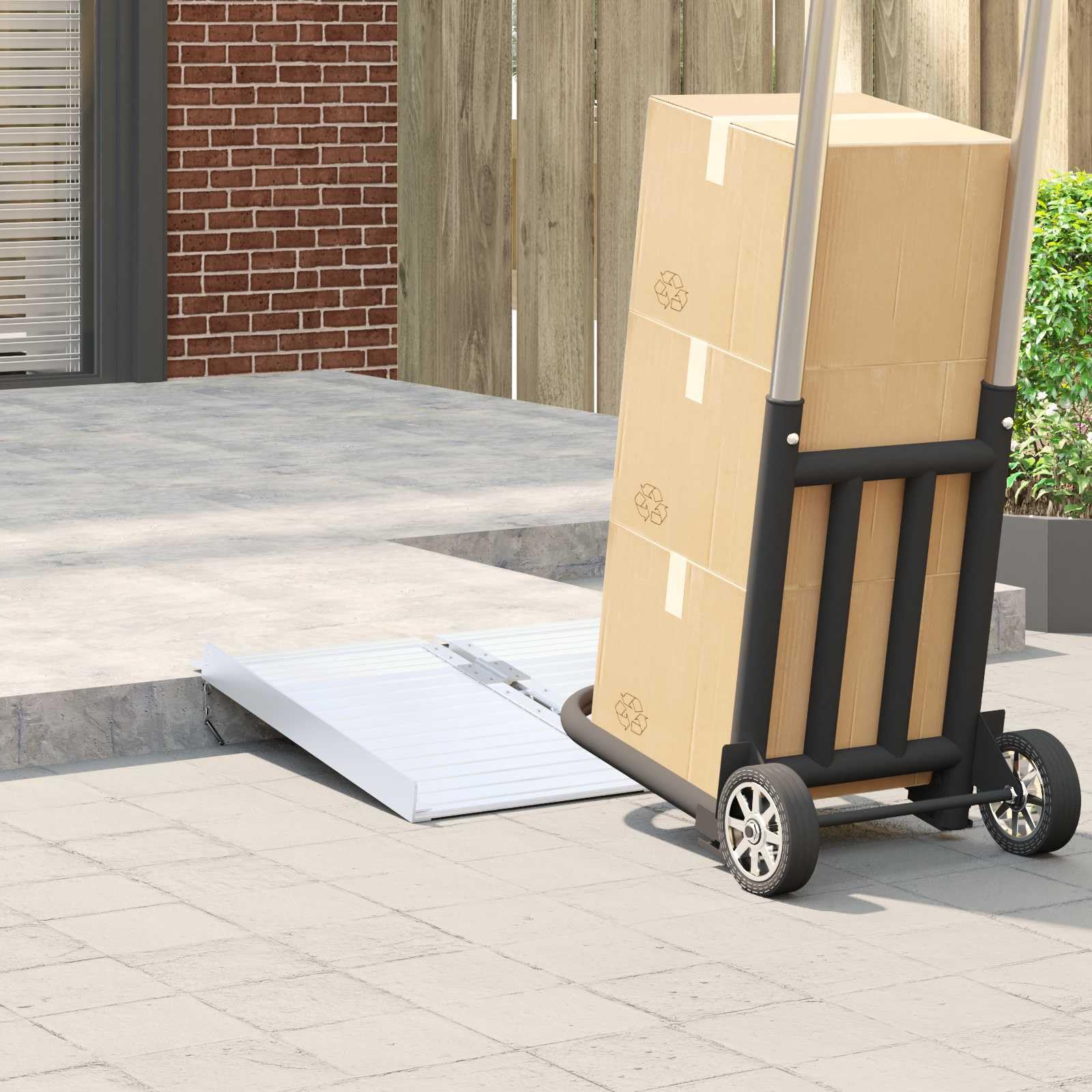 Rampa plegable para silla de ruedas de aluminio 62 x 73 x 5 cm, capacidad de carga de 270 kg, rampa de acceso para sillas de ruedas y ayudas de movilidad, color plateado
