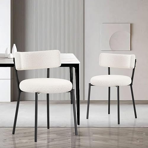 Boucle - Juego de 2 sillas de comedor tapizadas redondas, modernas, con respaldo curvado, sillas de comedor para cocina, sillas de comedor blancas