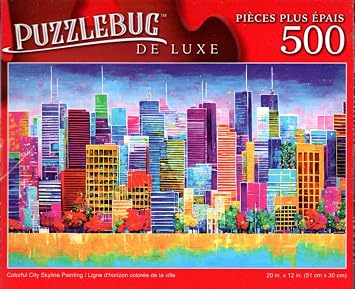 Colorful City Skyline Painting - 500 Pieces Deluxe Jigsaw Puzzle for Adults 16 +