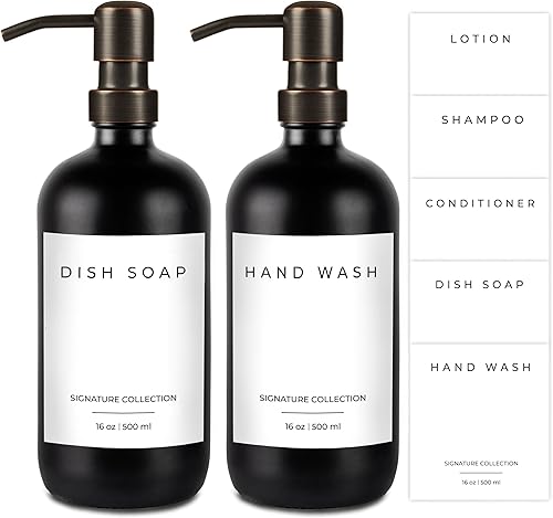 Miniatura 19 de Emerson Essentials Dispensador de jabón para cocina, dispensador de platos para cocina, juego de manos de baño, botellas de vidrio con bomba y 04 –