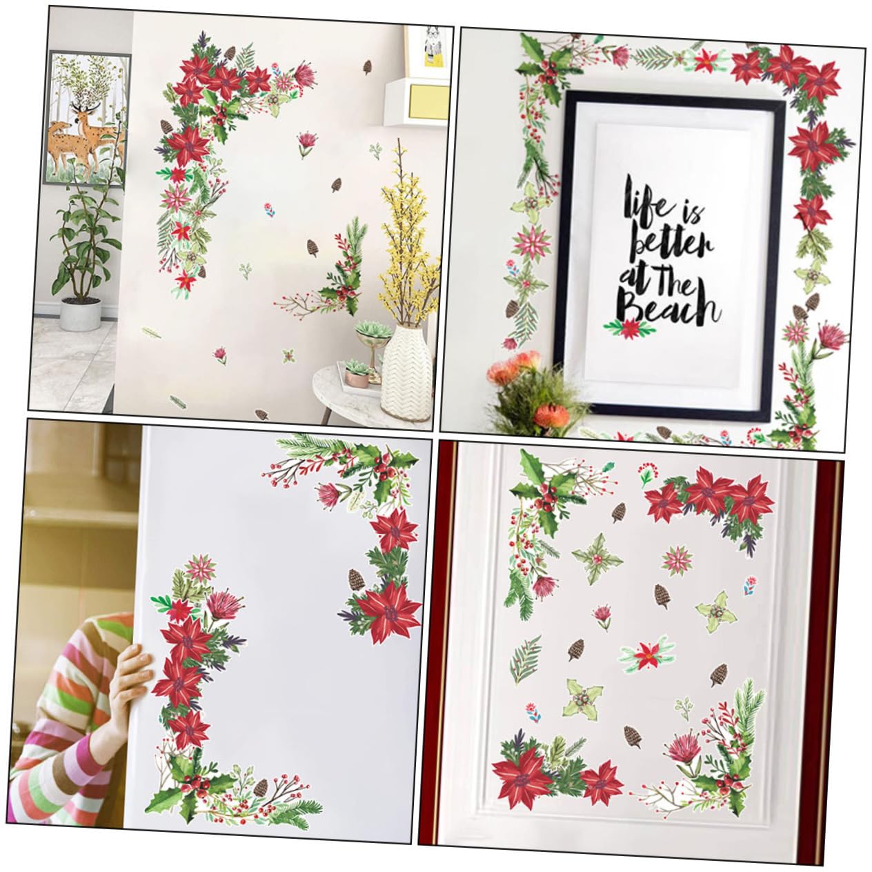 TOPBATHY Pegatinas de Flores Navideñas de PVC Autoadhesivas para Decoración de Ventanas Stickers de Pared para Navidad Decoración Interior Reutilizables y Removibles