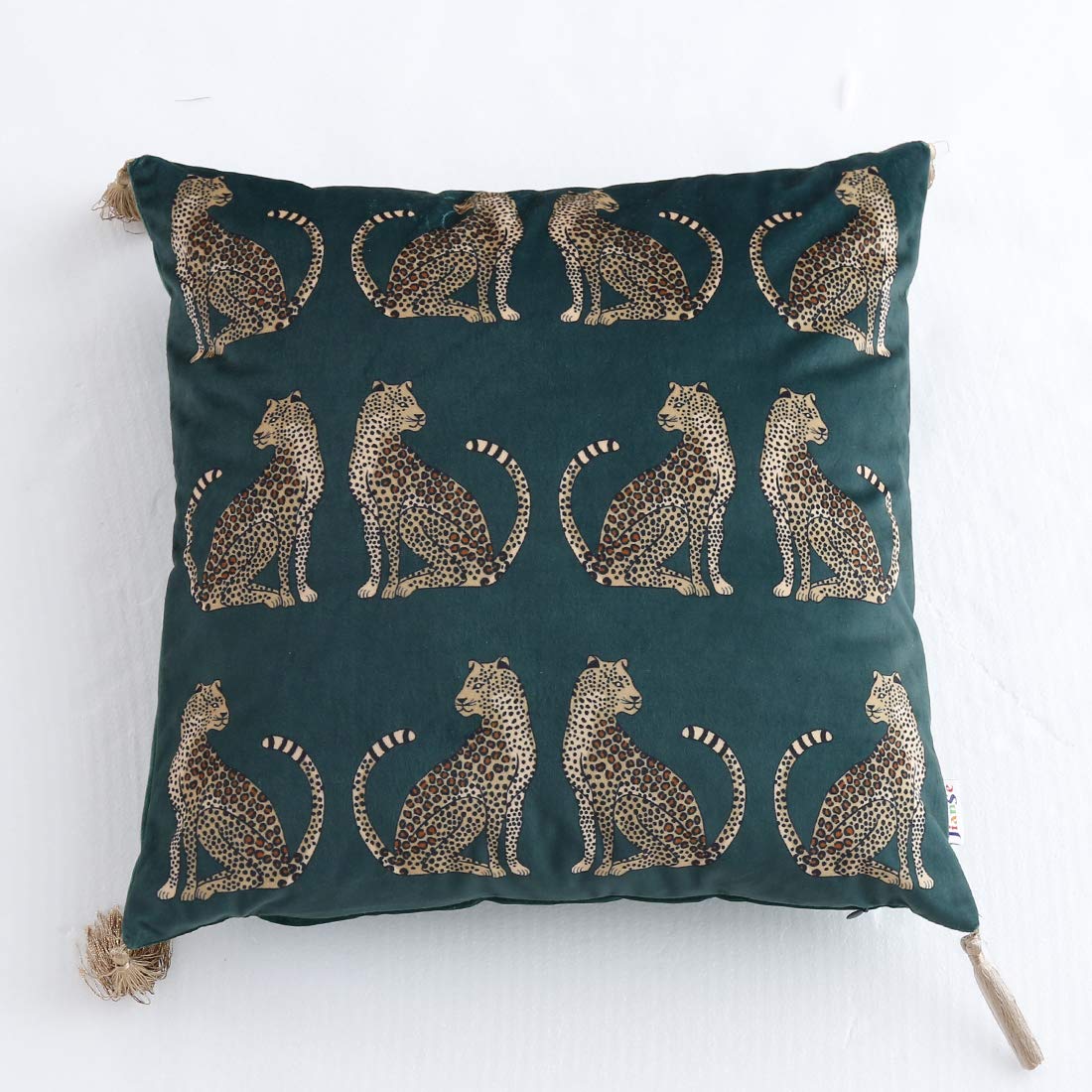 vctops Leopard Printed Throw Pillow Cover with Tassels Super Soft Velvet Animal Pattern Decorative Square Cushion Case Pillowcase (Green, 18"x18")