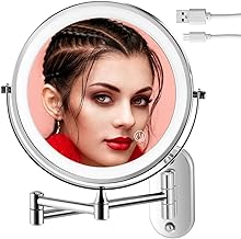 Rechargeable Wall Mounted Makeup Mirror with 3 Color Lights Touch Screen Dimmable and 1X/10X Magnifying 360° Swivel Extendable Vanity Mirror for Bathroom Shaving