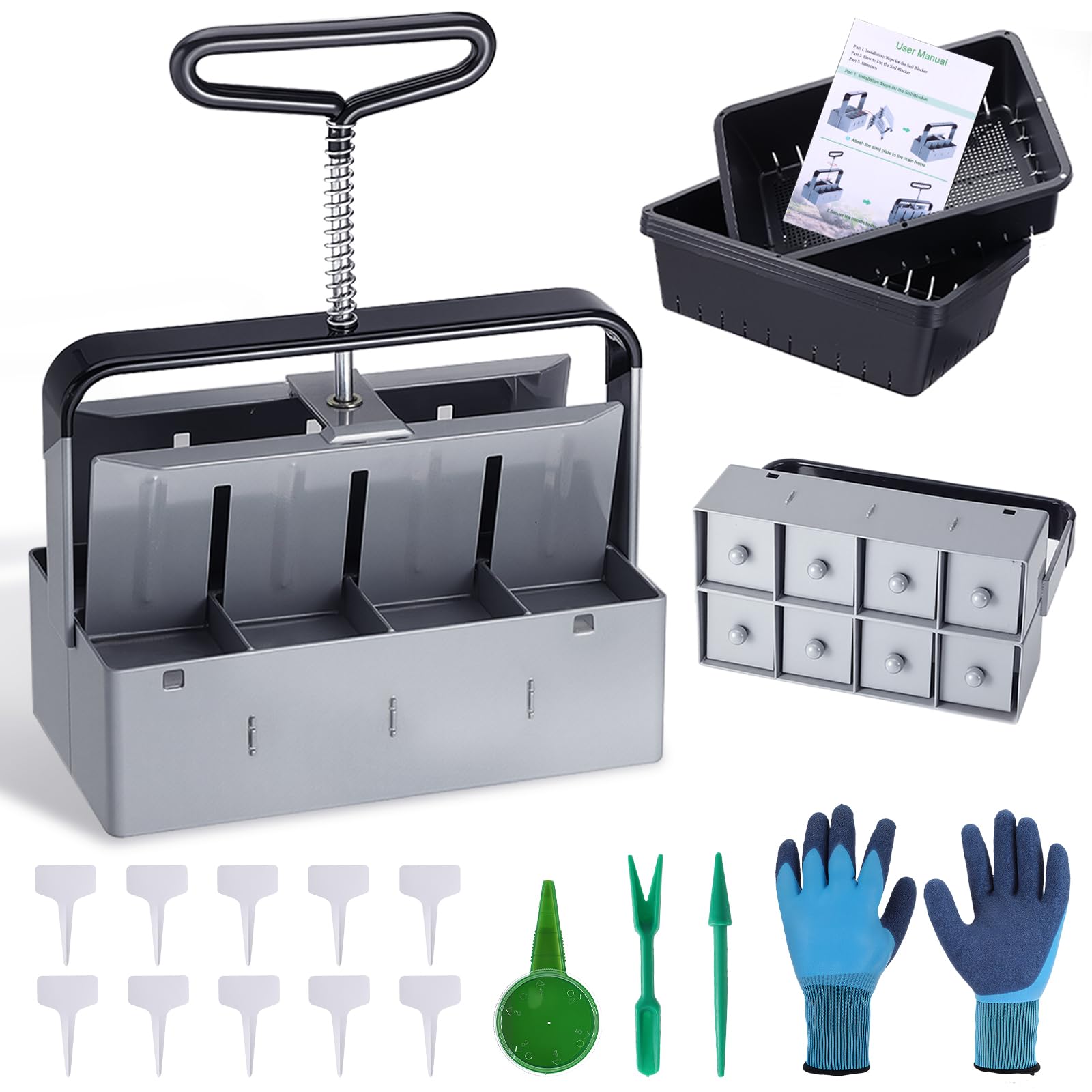 Lot de 8 presses manuelles de terreau - Bloqueur de sol de 5 cm - Avec jeux d'outils de sciage - Kit d'outils de plantation pour planter, semis, culture, serre de jardin