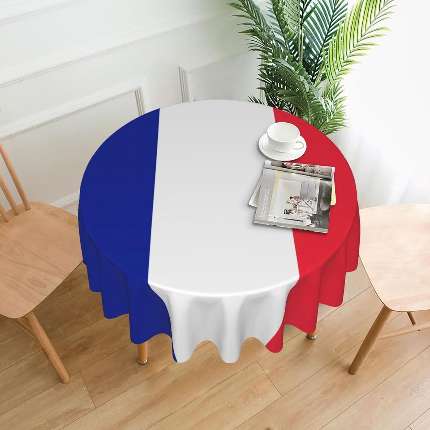 French Flag Print Wrinkle Free Dining Table Cover for Birthday Party Farmhouse Tablecloths Up to 60 x 60 Inches
