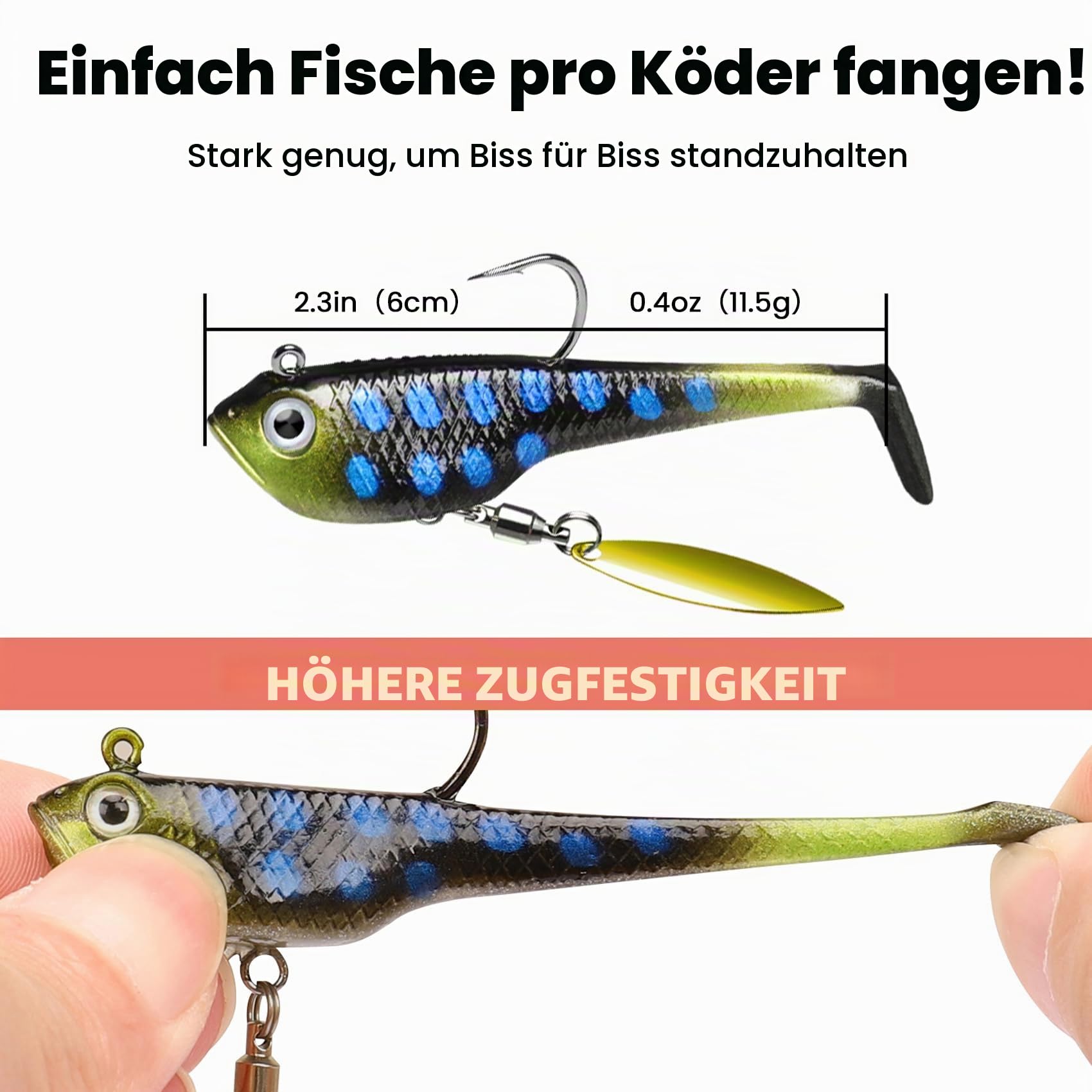 TRUSCEND Einfacher Fang Gummifische mit BKK-Haken, Besondere Vibrierende Schwimm- & zitternde Jigging-Aktion für mehr Bisse, tolle weiche Köder für Barsch, Forelle, Hecht, Zander, EIN Familienmuss