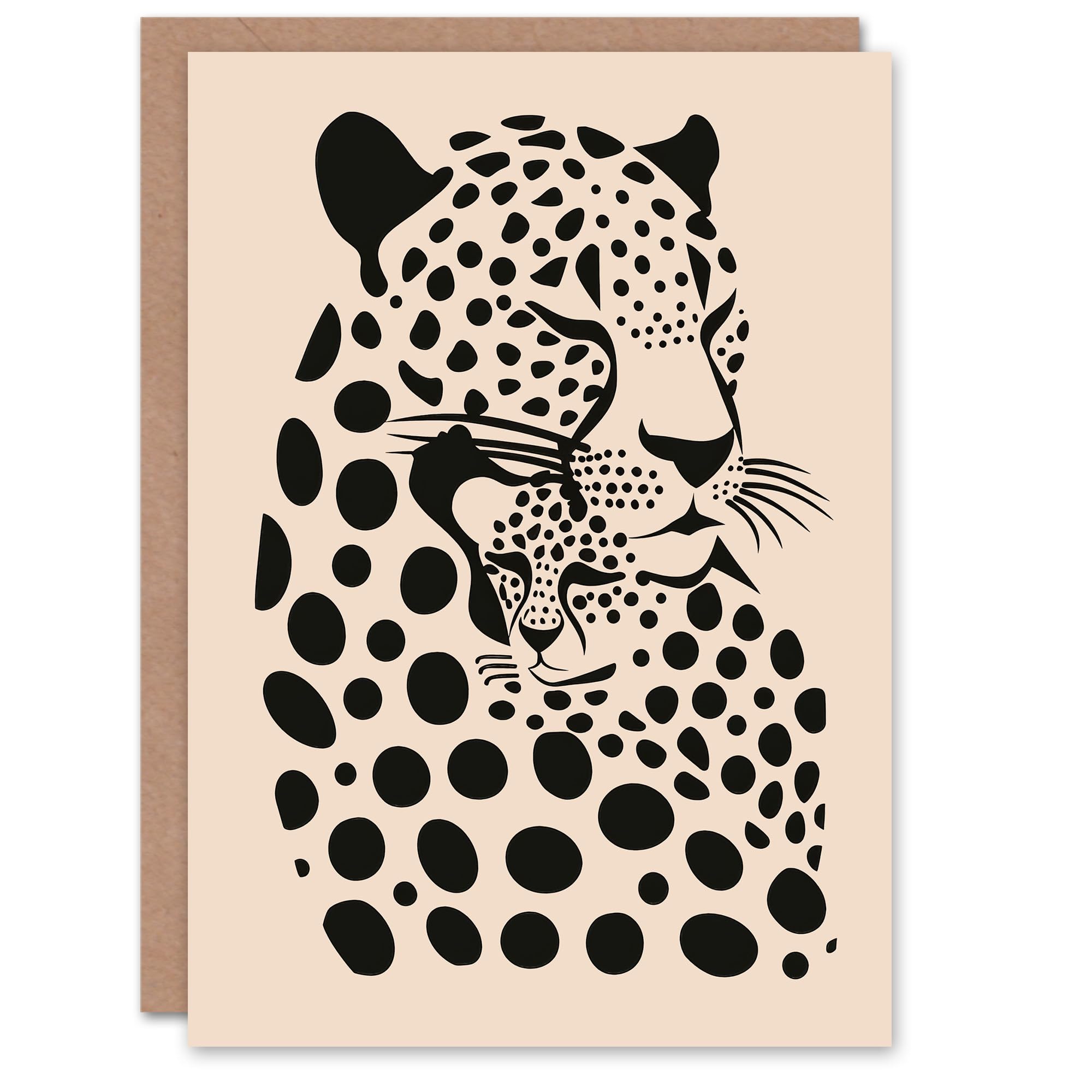 Artery8 Greeting Card Leopard Mother Pup Baby Black Tan Graphic Design For Her Woman Birthday Card