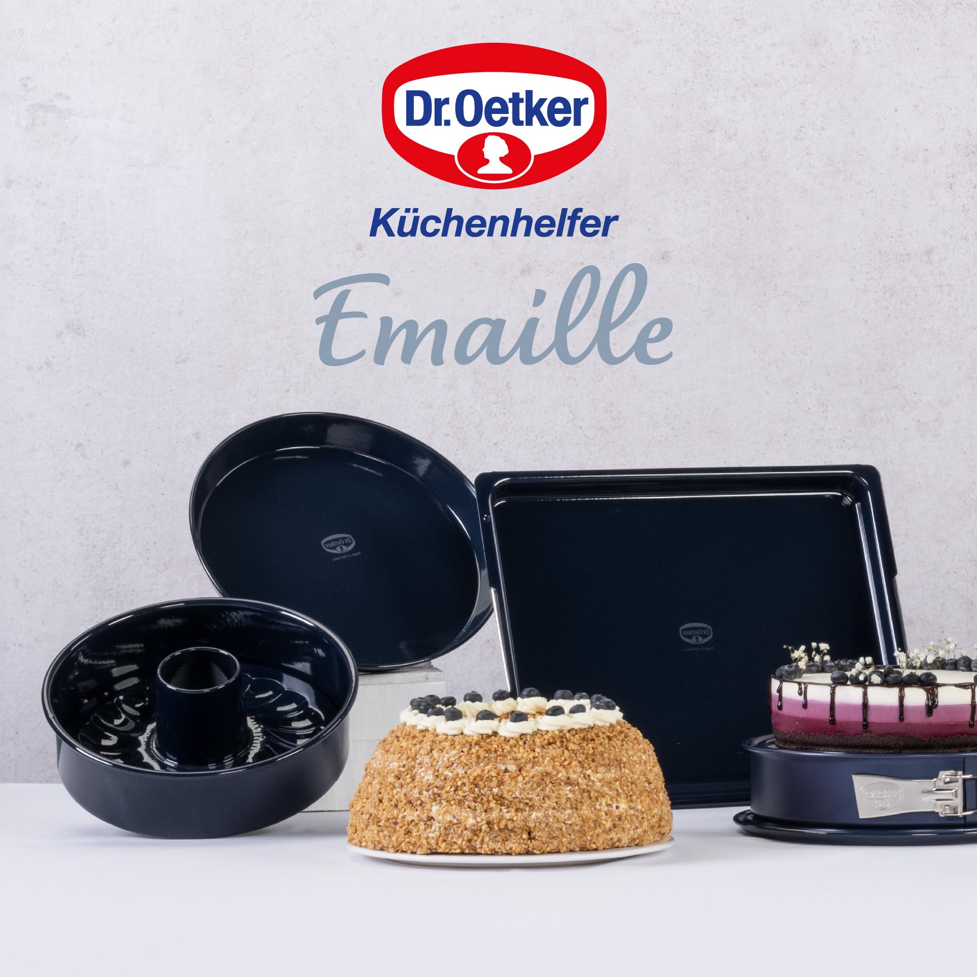 Dr. Oetker Garantieform Ø 26 cm Back-Liebe Emaille mit Flachboden und Rohrboden – Runde Ring-Backform mit schnitt- & kratzfestem Emaille-Boden – 26er Kuchenbackform für Kuchen und Torten