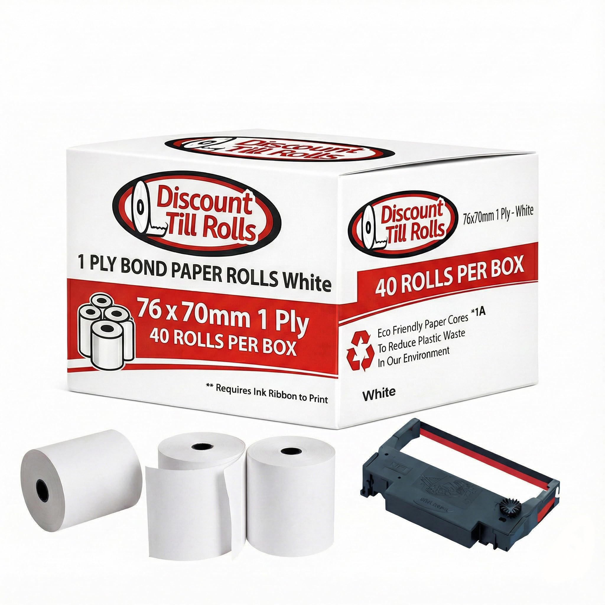 Rollos de papel de 76 x 70 mm, 1 capa (no térmico), rollos de papel de una capa para impresoras matriciales y de cocina, compatibles con Epson / Bixolon / SNBC, blanco, 50 rollos