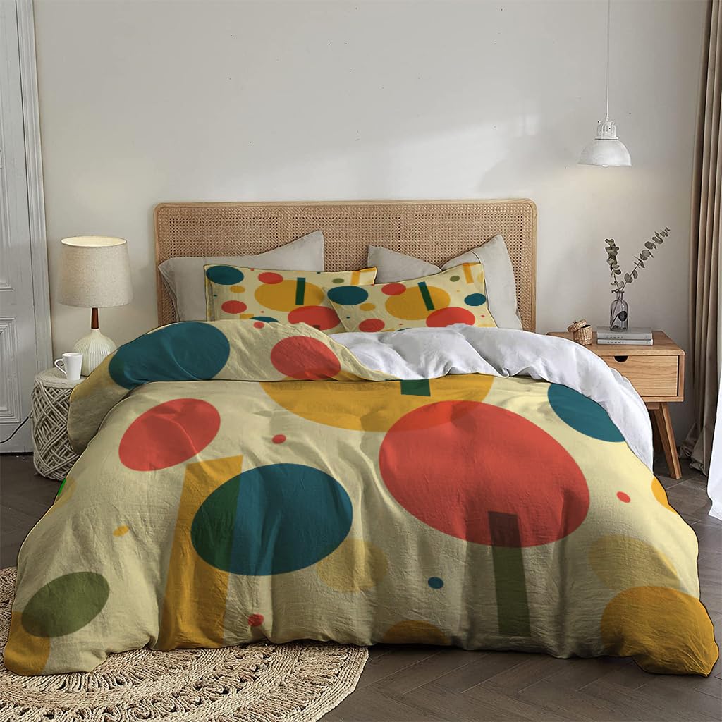 NIBAINLO 布団カバーカラフルなヴィンテージ幾何学図形 肌に優しい ピーチスキン加工 掛け布団カバー 和式 洋式 あったか 布団カバーセット リバーシブル ホームステイ ホテル 家庭兼用