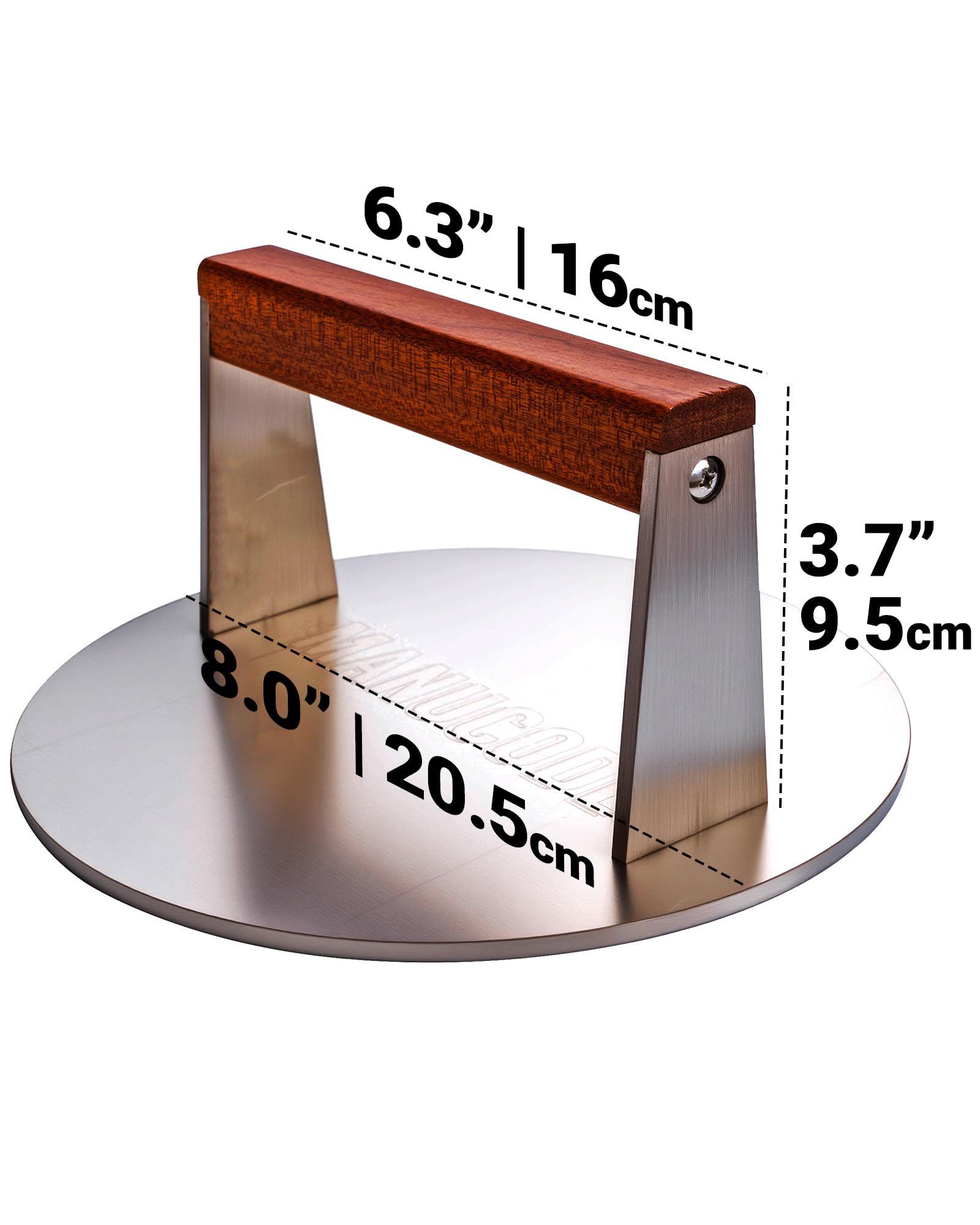 PRO-Grade Pressa per Grill in Acciaio Inossidabile da 20,5cm - Pressa per Hamburger da 1,42kg con Manico in Legno Non Rotante - Perfetto per Gli Appassionati di Grigliate