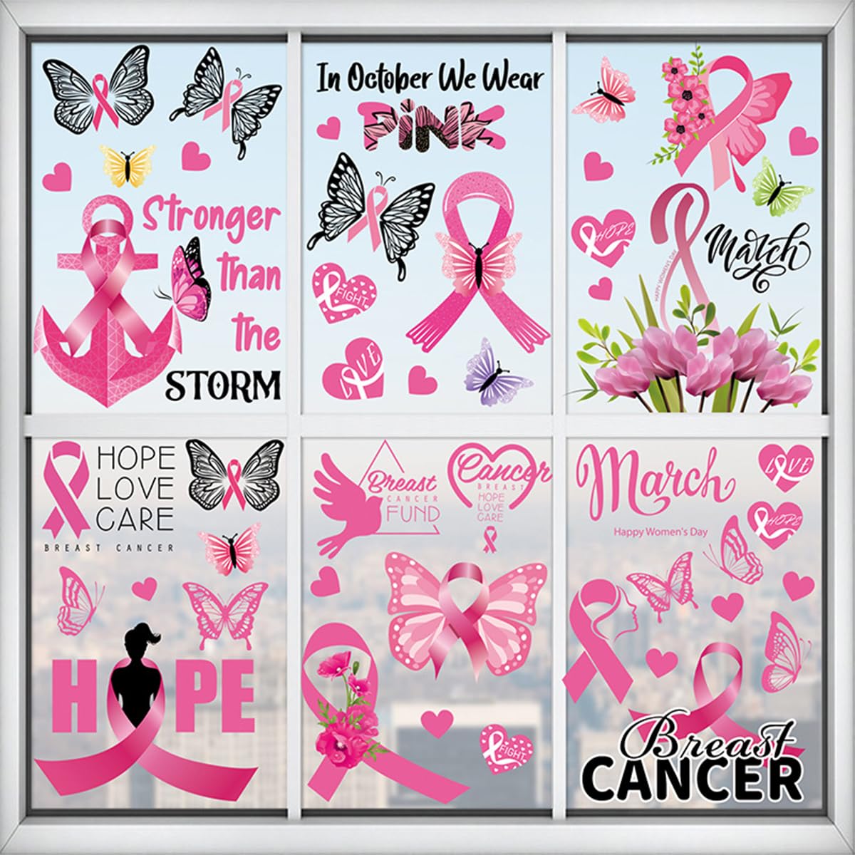 Autocollants ruban rose cancer du sein vinyle amovible vitrage x9