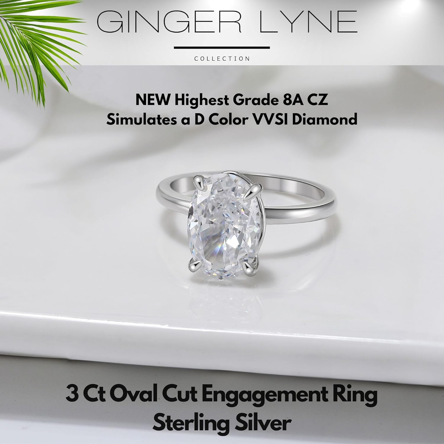 Black Engagement Ring for Women by Ginger Lyne | Gothic Inspired 3 Carat Oval Cut 8A Cubic Zirconia with Hidden Halo in Sterling Silver Black Plated Solitaire Bridal or Promise Jewelry