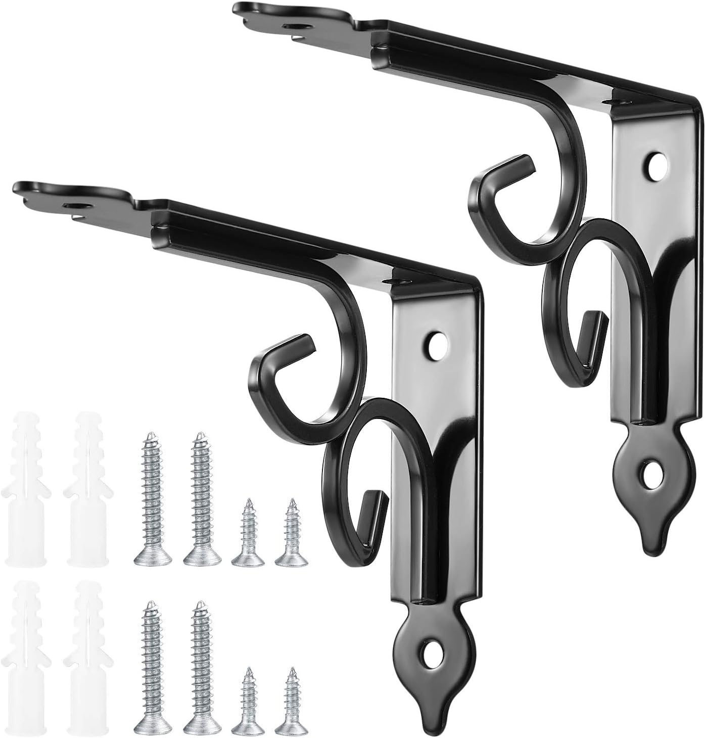 Floating Shelf Brackets, Decorative Shelf Brackets and Supports, Rustic Shelves Brackets Heavy Duty Steel, Wall Corner Shelving Brackets, Joint Right Angle Corner Brace with Screw - 2 Pairs/Black