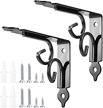 2 Pieces Wall Shelf Brackets, Heavy Duty Shelf Supports, Decorative L-Bracket Shelves, Corner Wall Brackets, Metal Corner Bracket for Books, Kitchen - Black